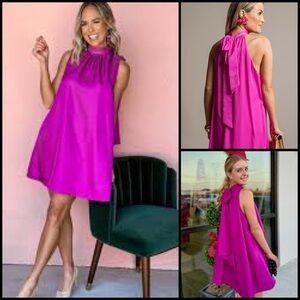 Strut & Bolt Fuchsia A-line Mini  Tie Back Feminine Romantic Halter Dress Sz M